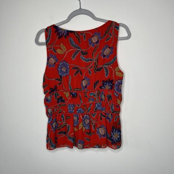 Rebecca Minkoff Top Womens Medium Red Floral Lucy Sleeveless Ruffle Tier Chiffon - Picture 7 of 16